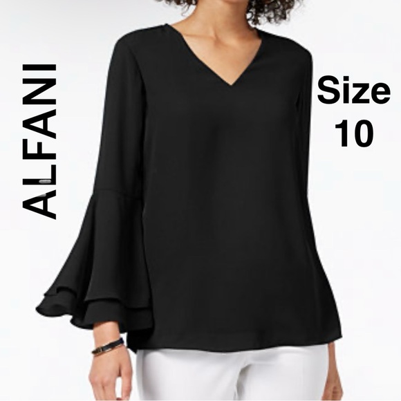 Alfani V-Neck Bell Sleeve Top Dressy Blouse - Picture 1 of 7